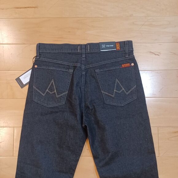 NWT 7 FOR ALL MANKIND Mens Off Black Vintage Button Fly Straight Leg Jeans 32x32 - Picture 9 of 12